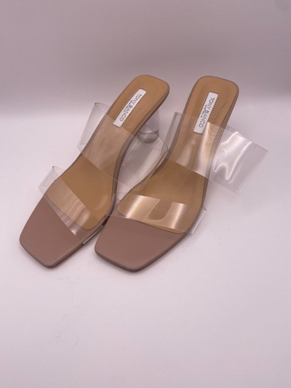 Tony Bianco Womens Sabelle Clear Vynalite/Skin Capretto Sz 8.5